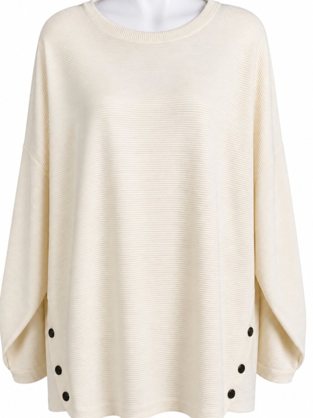 Plus Size 3X Womens Ivory Ribbed Tunic Sweater Dolman Sleeves Side Buttons Basic